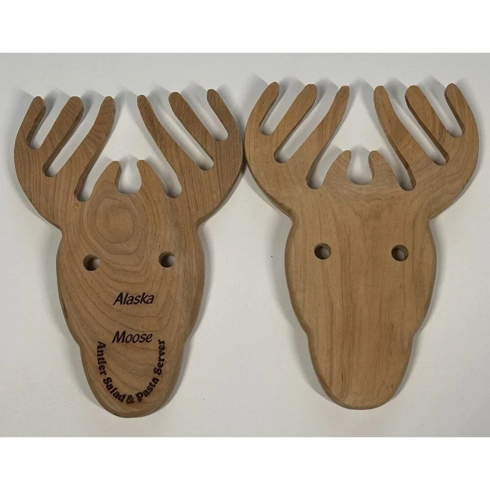 Alaska Moose Antler Salad Pasta Servers Wooden 2 Piece Set